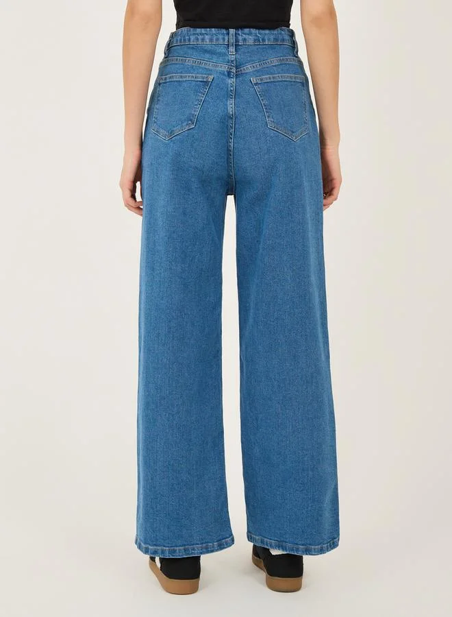 Styli Styli High Rise Asymmetric Waist Straight Leg Jeans