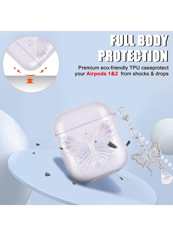 Wffo For AirPods 1/2 Headphone Case - Funny 3D Soft Silicone Case Case - with Butterfly Crystal Key Chain and Cleaner Kit - Pretty Cute Bling Colorful Butterfly TPU Shockproof Protective Cover for AirPods 1/2 Headphone Case - Image 3