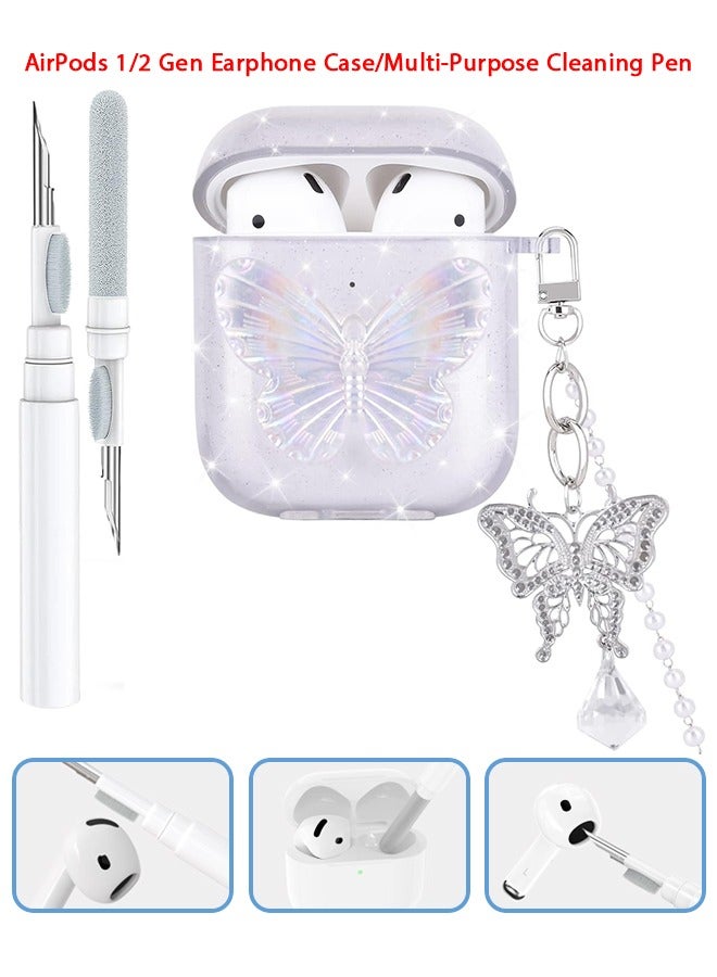 Wffo For AirPods 1/2 Headphone Case - Funny 3D Soft Silicone Case Case - with Butterfly Crystal Key Chain and Cleaner Kit - Pretty Cute Bling Colorful Butterfly TPU Shockproof Protective Cover for AirPods 1/2 Headphone Case - Image 1