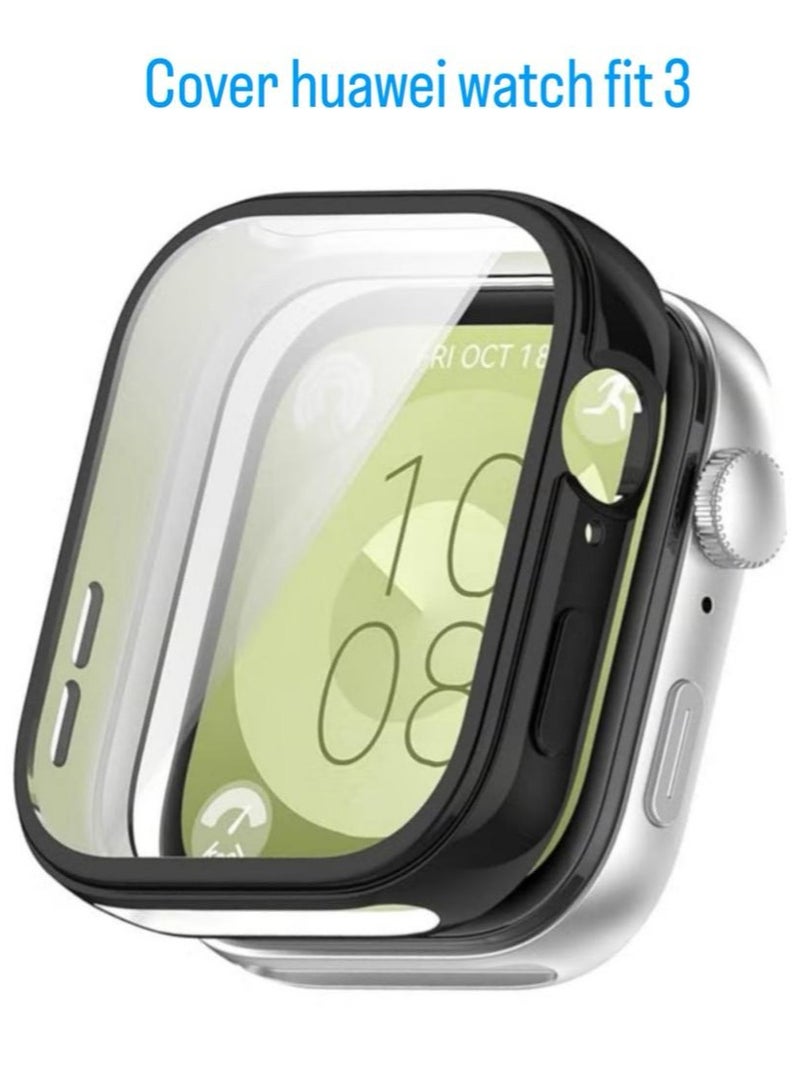 Slim Watch Case Compatible with Huawei Watch Fit 3 Soft Shockproof Full Coverage Built-in Screen Protector TPU Black  - Image 1