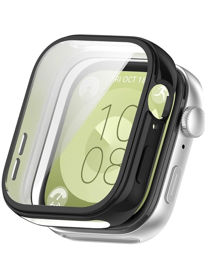 Slim Watch Case Compatible with Huawei Watch Fit 3 Soft Shockproof Full Coverage Built-in Screen Protector TPU Black  - Image 2