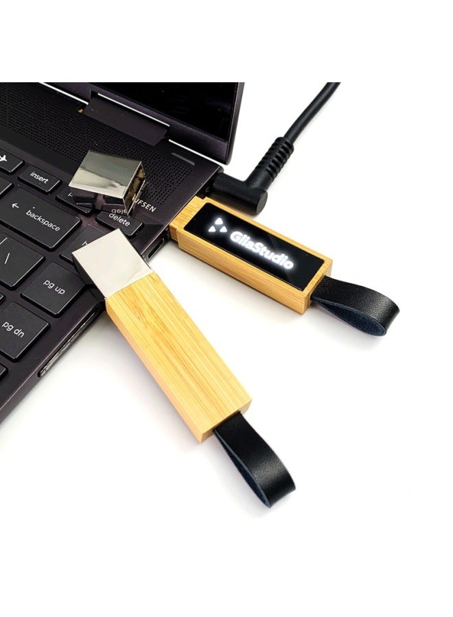 Luminous Wooden U Disk Leather Hanging Ring Customized Corporate Logo Wooden U Disk Multi-Colorful Luminous U Disk-Color:U Disk + Gift Box-Capacity:USB2.0 128GB  - Image 4