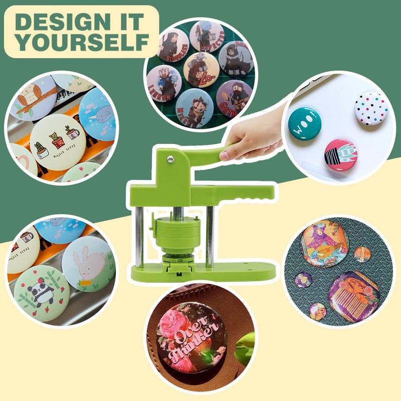 Happizza Button Maker Machine Multiple-Sizes - Pin Maker Machine 1.25 inch+2.25 inch, Interchangeable Button-models Badge Button Press Machine with 200 Sets 32+58mm Button Maker Supplies&Circle Cutter - Image 5