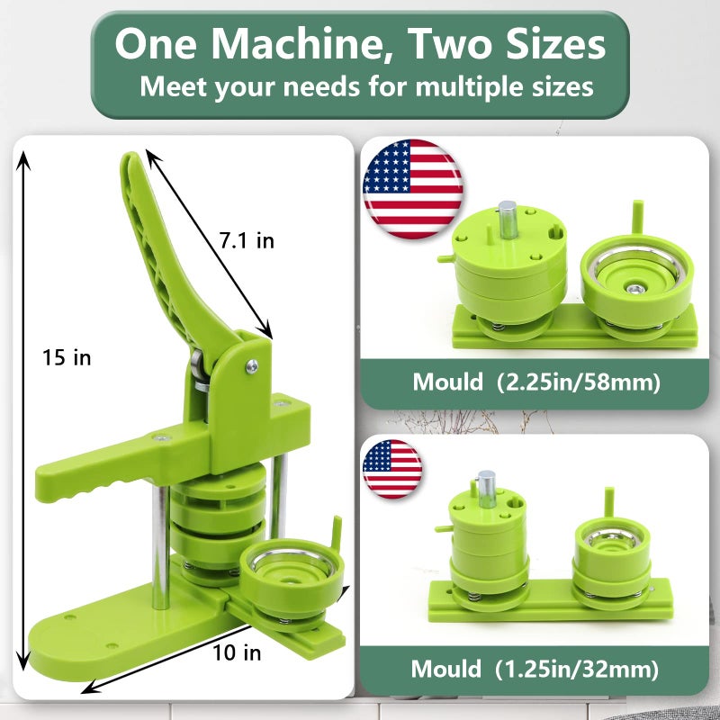 Happizza Button Maker Machine Multiple-Sizes - Pin Maker Machine 1.25 inch+2.25 inch, Interchangeable Button-models Badge Button Press Machine with 200 Sets 32+58mm Button Maker Supplies&Circle Cutter - Image 2