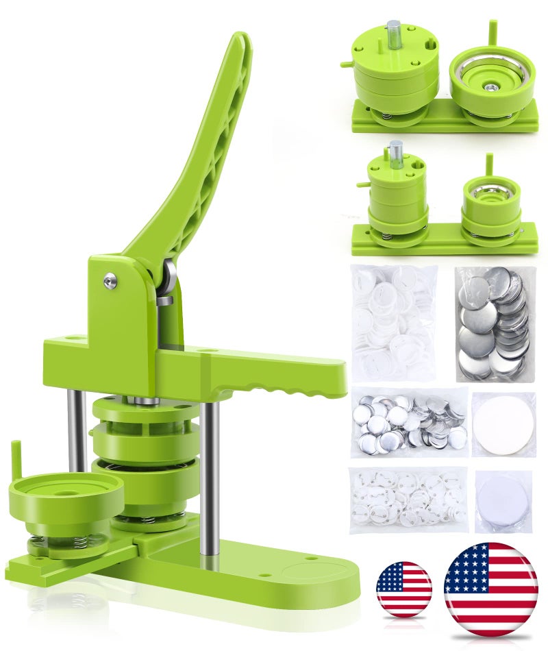 Happizza Button Maker Machine Multiple-Sizes - Pin Maker Machine 1.25 inch+2.25 inch, Interchangeable Button-models Badge Button Press Machine with 200 Sets 32+58mm Button Maker Supplies&Circle Cutter - Image 1