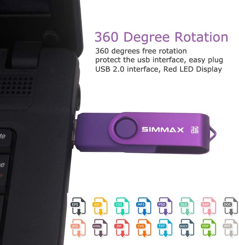 SIMMAX 32GB USB 2.0 Flash Drive - Purple Swivel Thumb Drive - Image 4