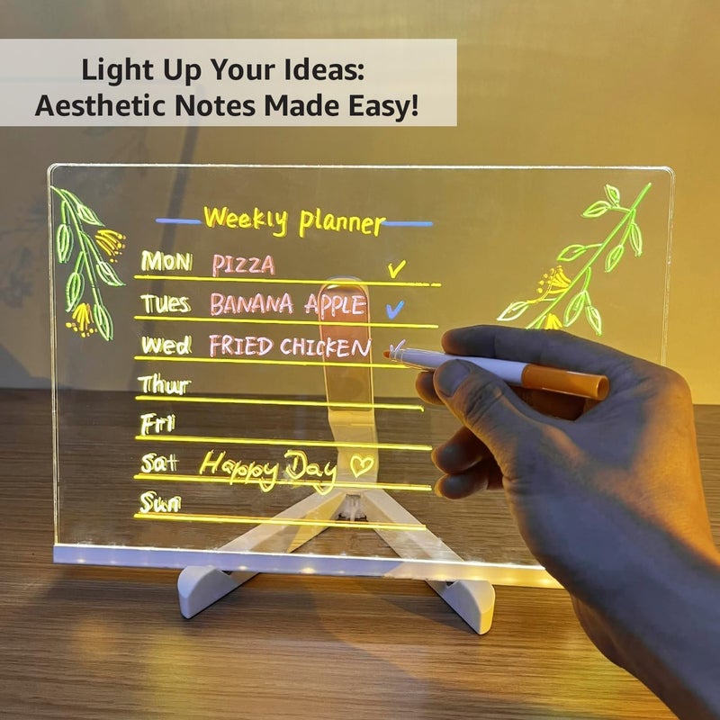Snoogg 8x12 Large LED Note Board – Acrylic Light-Up Message & Drawing Pad with 6 Pens and Stand, Ideal for Office, Room Display, Festival Announcements, Birthday Gift - Image 5