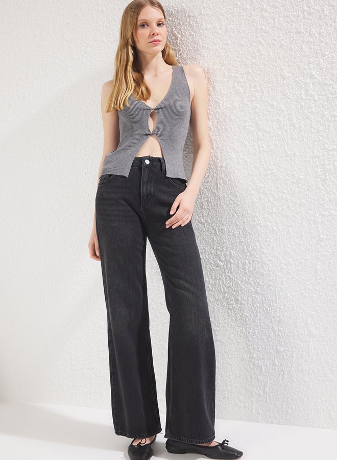 trendyol Black More Sustainable High Waist Wide Leg Jeans - Image 2