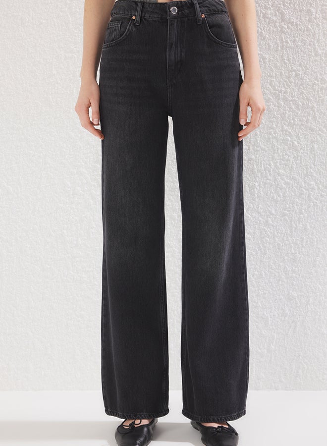 trendyol Black More Sustainable High Waist Wide Leg Jeans - Image 3