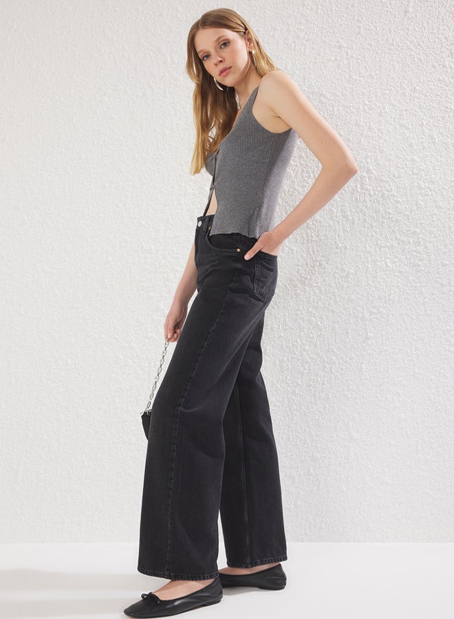 trendyol Black More Sustainable High Waist Wide Leg Jeans - Image 1