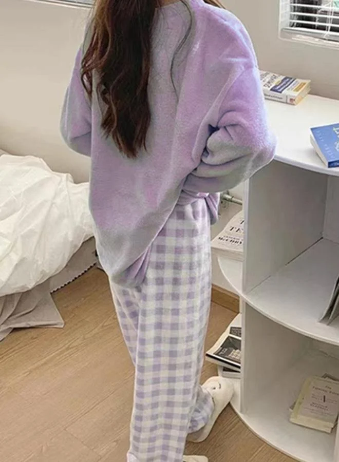 Take Two Take Two Purple Flano Pocket Detail Top and Checked Pyjama Set