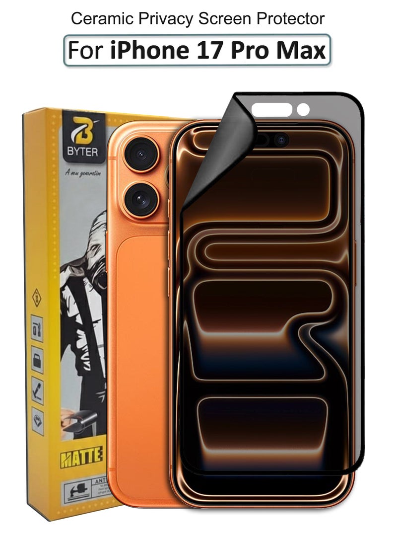 BYTER For Apple iPhone 17 Pro Max - Matte Privacy Flexible Ceramic Anti-Spy Privacy Screen Protector - Delicate Touch , Higher Transparency , Easy to Install ,Anti-scratch and Bubble-free Screen Protector - Image 1