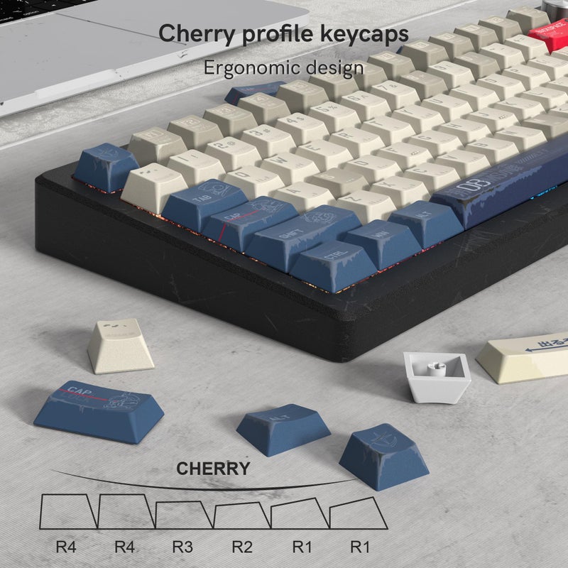 dagaladoo Retro Japanese Anime PBT keycaps,Beige/Blue Keycaps 60% 65% 100%,Dye Sublimation Custom Key caps,Cherry Profile Keyboard Key caps for TKL US Layout Mechanical Keyboard - Image 4