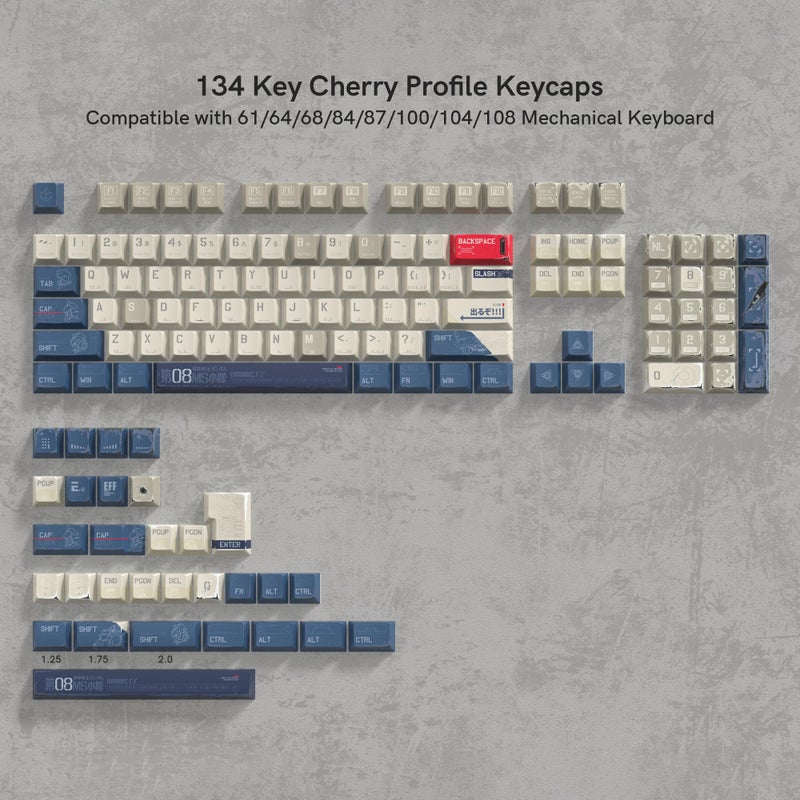dagaladoo Retro Japanese Anime PBT keycaps,Beige/Blue Keycaps 60% 65% 100%,Dye Sublimation Custom Key caps,Cherry Profile Keyboard Key caps for TKL US Layout Mechanical Keyboard - Image 2