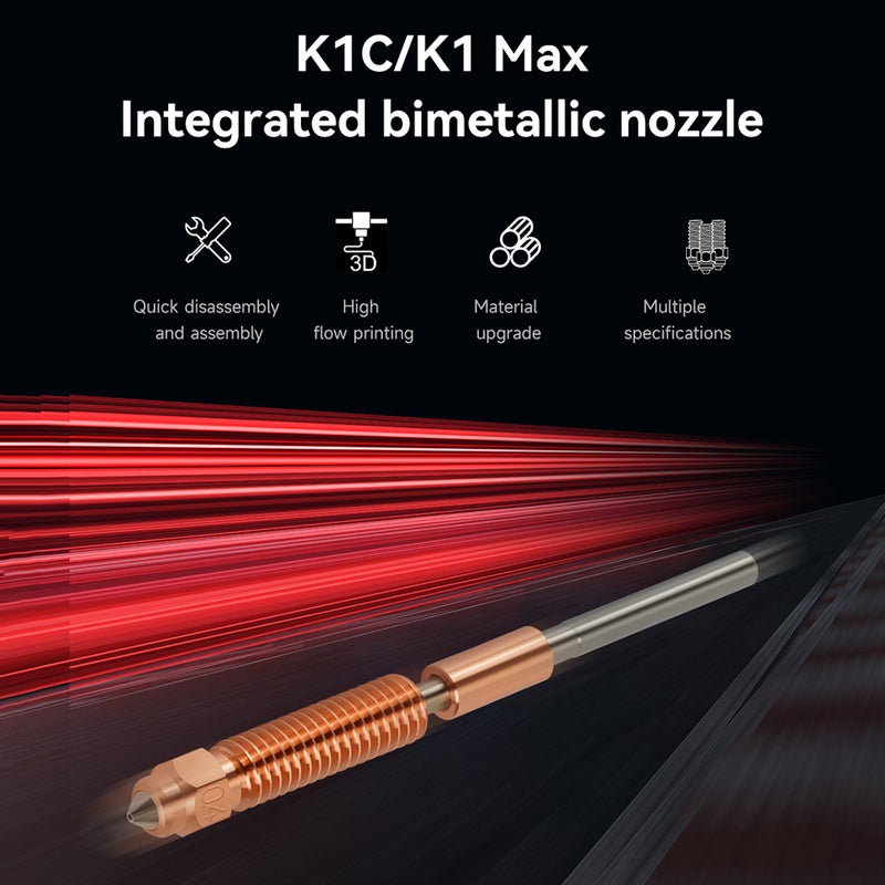 3D Printer Accessory 1.0mm CZ Copper Hardened Steel Coating Nozzle Compatible with Creality K1C/ K1 Max/  Ender 3 V3 3D Printer Nozzle Integrated Bimetallic with Titanium Alloy Throat for High Flow - Image 4