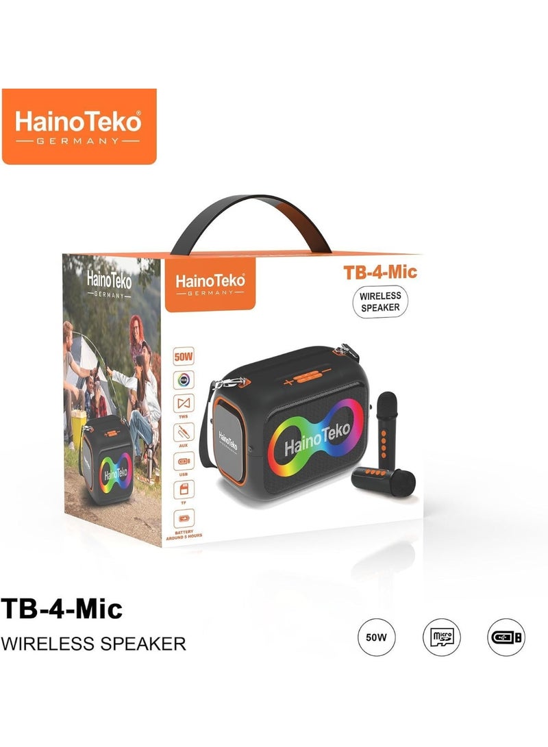 هينو تيكو مكبر صوت هاينو تيكو TB-4-Mic لاسلكي بتقنية البلوتوث مع ميكروفون - صوت قوي 50 وات، إضاءة RGB، مكبر صوت محمول للحفلات الخارجية - Image 3