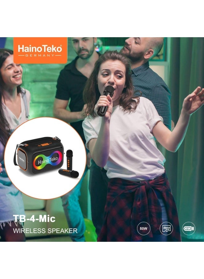 هينو تيكو مكبر صوت هاينو تيكو TB-4-Mic لاسلكي بتقنية البلوتوث مع ميكروفون - صوت قوي 50 وات، إضاءة RGB، مكبر صوت محمول للحفلات الخارجية - Image 4
