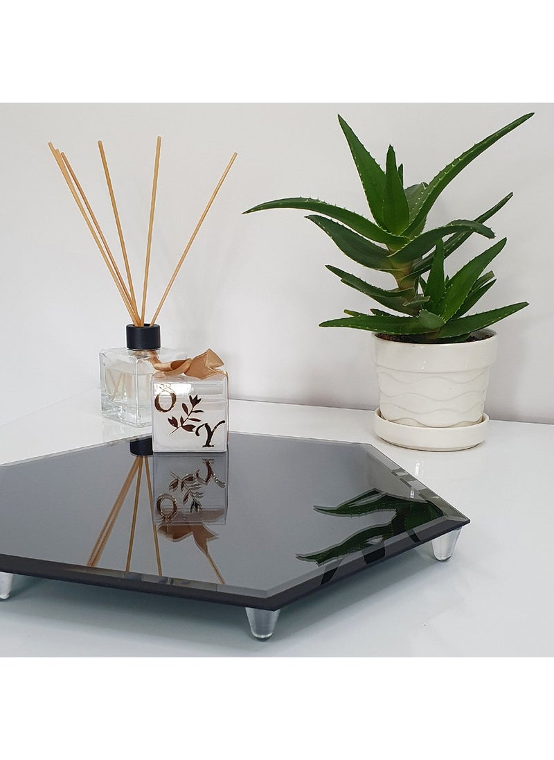 DECORITA - Mirror Presentation Tray Smoked Mirror - Promise-Engagement Tray Hexagonal Mirror - Image 1