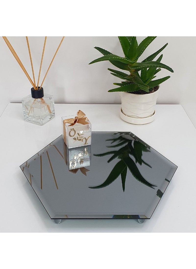 DECORITA - Mirror Presentation Tray Smoked Mirror - Promise-Engagement Tray Hexagonal Mirror - Image 1