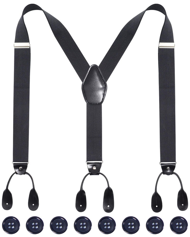 Kajeer Mens Adjustable Button End Suspenders - Y-Back Elastic Tuxedo Suspenders with Heavy Duty Leather Buttons End (Dark gray) - Image 1