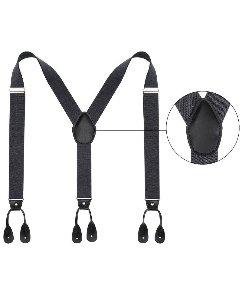 Kajeer Mens Adjustable Button End Suspenders - Y-Back Elastic Tuxedo Suspenders with Heavy Duty Leather Buttons End (Dark gray) - Image 2
