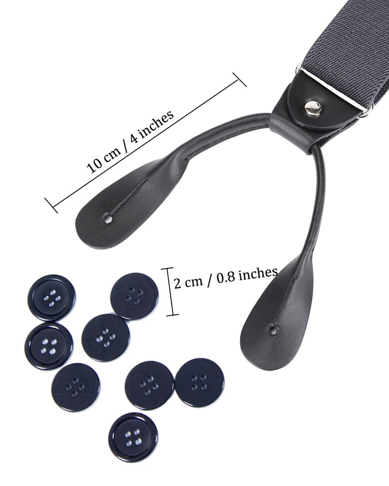 Kajeer Mens Adjustable Button End Suspenders - Y-Back Elastic Tuxedo Suspenders with Heavy Duty Leather Buttons End (Dark gray) - Image 3