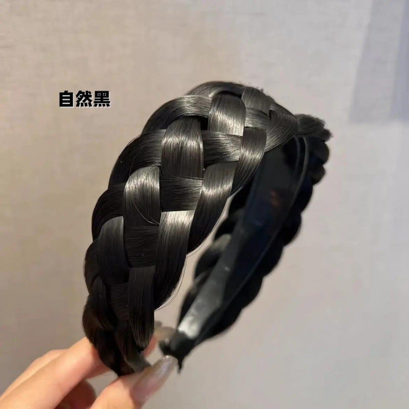 Generic Handmade Braided Hairband Fishbone Headband Natural Black 
