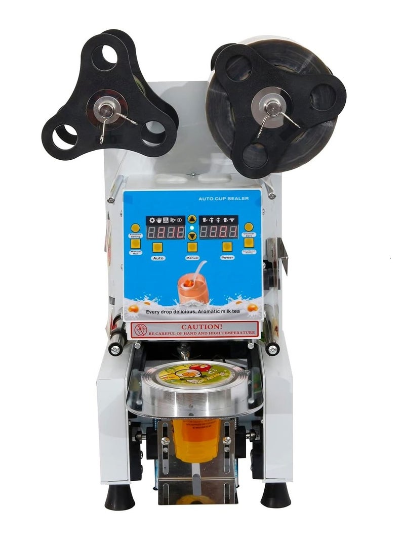 LETWOO - LETWOO Cup Sealing Machine Full Automatic Cup Sealer 95/90/75mm Diameter & Seals Cups up to 20cm Sealing Machine 300-500 Cups/H Digital Control LCD Panel Cup Sealer for Juices Milk Tea Coffee (White) - Image 1