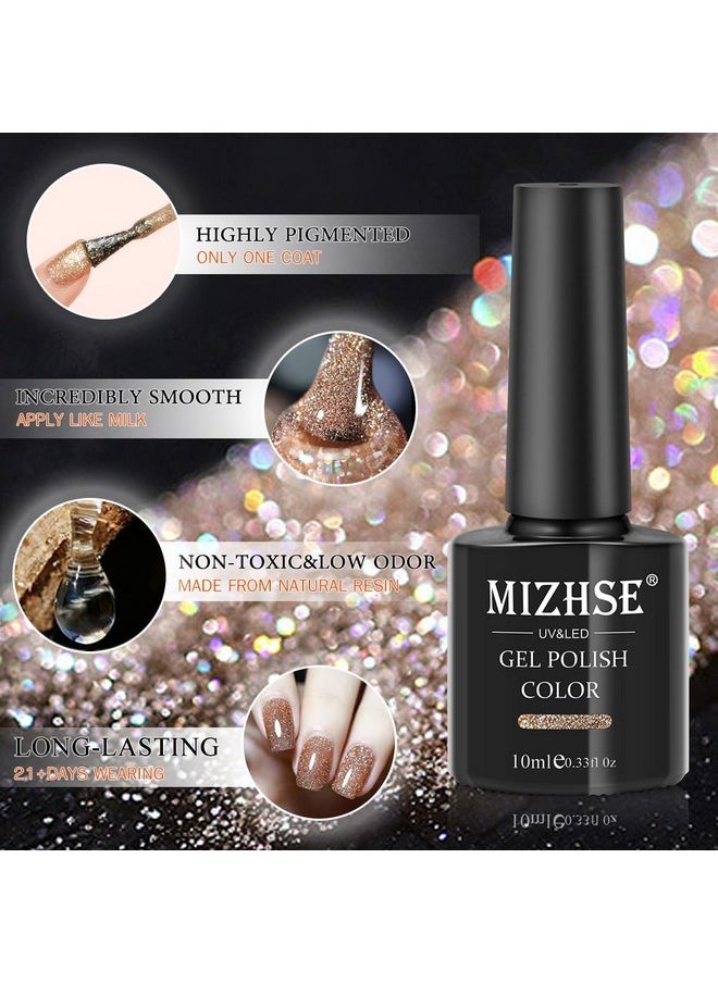 MIZHSE Reflective Gel Nail Polish Glitter Gold Gel Polish Sparkly Shiny Nail Gel Soak Off Uv/Led Lamp Nail Art Varnish For Beginners Diy At Home  - Image 5