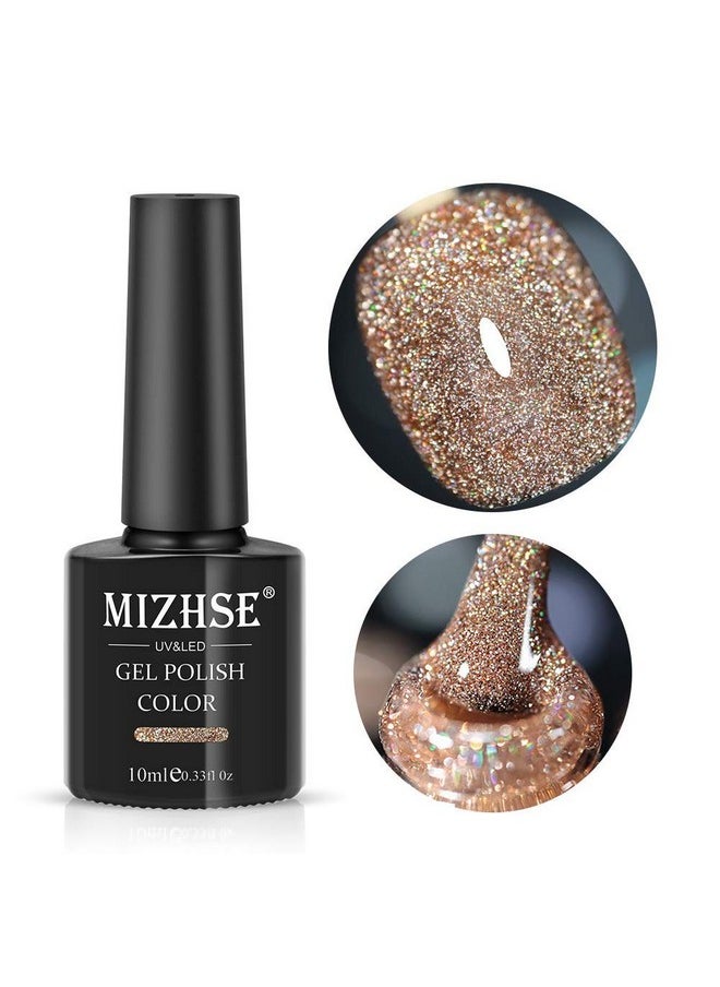 MIZHSE Reflective Gel Nail Polish Glitter Gold Gel Polish Sparkly Shiny Nail Gel Soak Off Uv/Led Lamp Nail Art Varnish For Beginners Diy At Home  - Image 1