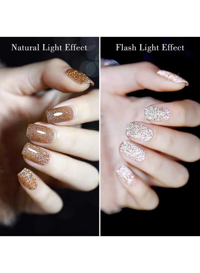 MIZHSE Reflective Gel Nail Polish Glitter Gold Gel Polish Sparkly Shiny Nail Gel Soak Off Uv/Led Lamp Nail Art Varnish For Beginners Diy At Home  - Image 2