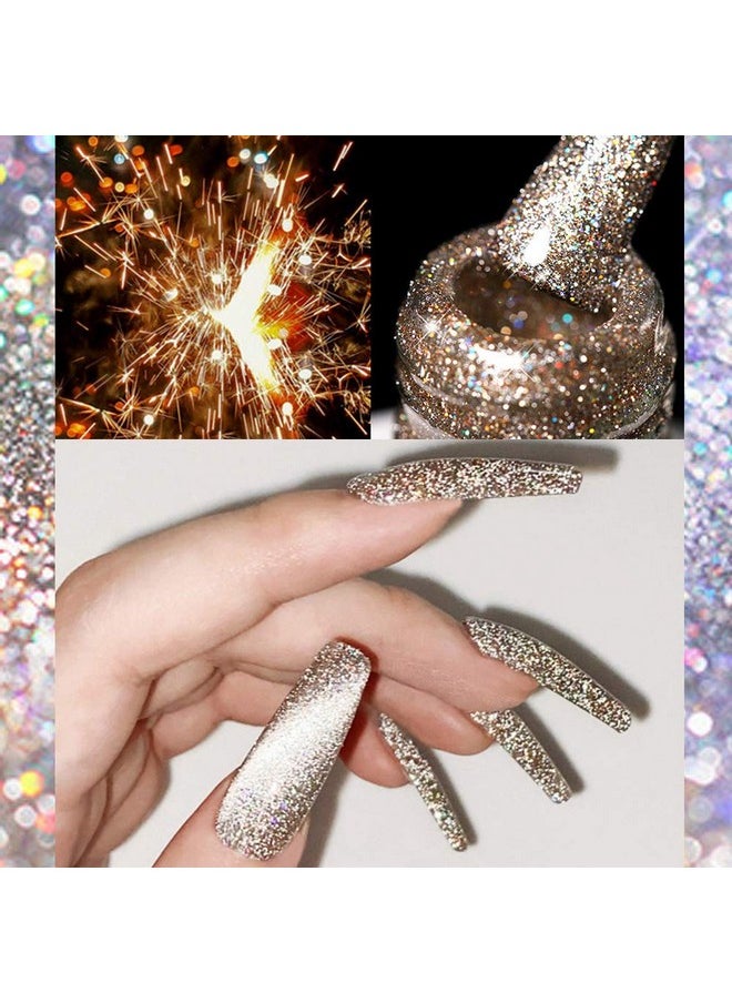 MIZHSE Reflective Gel Nail Polish Glitter Gold Gel Polish Sparkly Shiny Nail Gel Soak Off Uv/Led Lamp Nail Art Varnish For Beginners Diy At Home  - Image 3