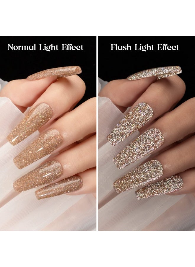 MIZHSE Reflective Gel Nail Polish Glitter Gold Gel Polish Sparkly Shiny Nail Gel Soak Off Uv/Led Lamp Nail Art Varnish For Beginners Diy At Home  - Image 4