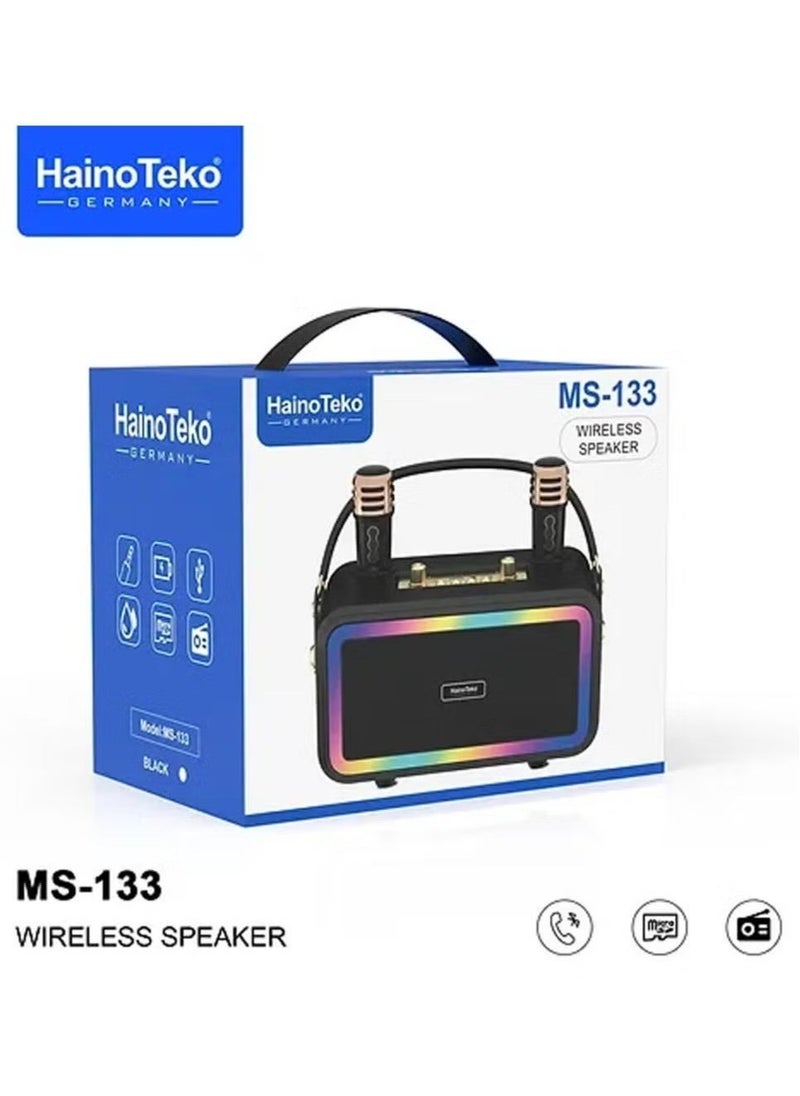 Haino Teko MS133 Portable Bluetooth Wireless Speaker with 2 Wireless Microphones – High-Quality Sound, Bluetooth Connectivity, and Karaoke Function for Parties, Outdoor Events, and Home Use - Image 1