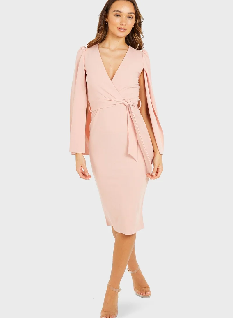 QUIZ Cape Sleeves Wrap Dress