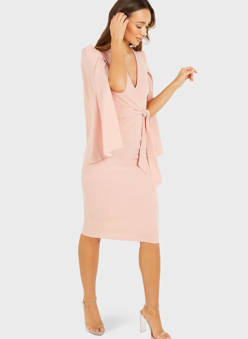 QUIZ Cape Sleeves Wrap Dress