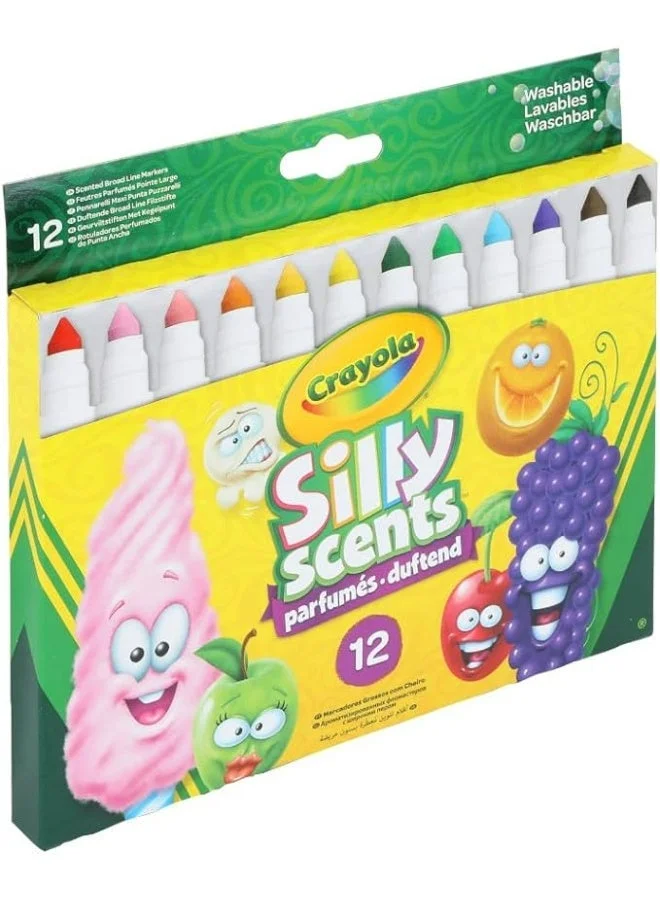 Crayola Crayola - Silly Scents Broad Line Scented Markers | 12-Pack with Matching Scents and Colors - Fragrant Art Tools for Kids' Creativity - Washable Ink | Non-Toxic - Ideal for Ages 3+