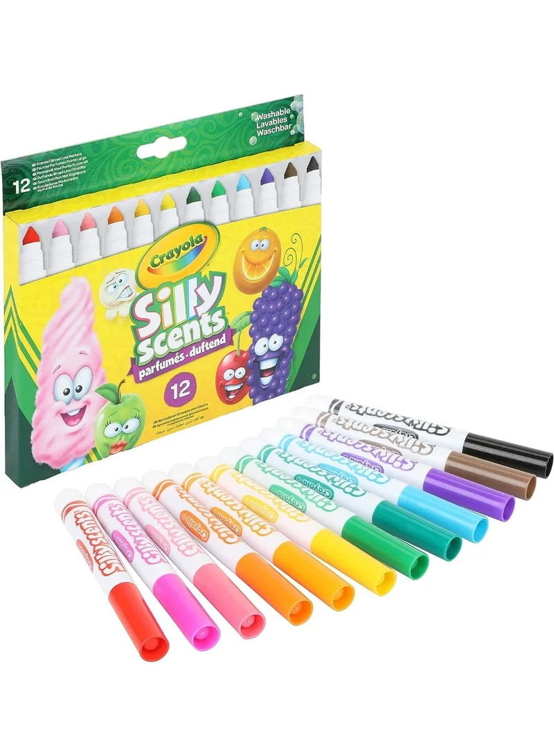 Crayola Crayola - Silly Scents Broad Line Scented Markers | 12-Pack with Matching Scents and Colors - Fragrant Art Tools for Kids' Creativity - Washable Ink | Non-Toxic - Ideal for Ages 3+