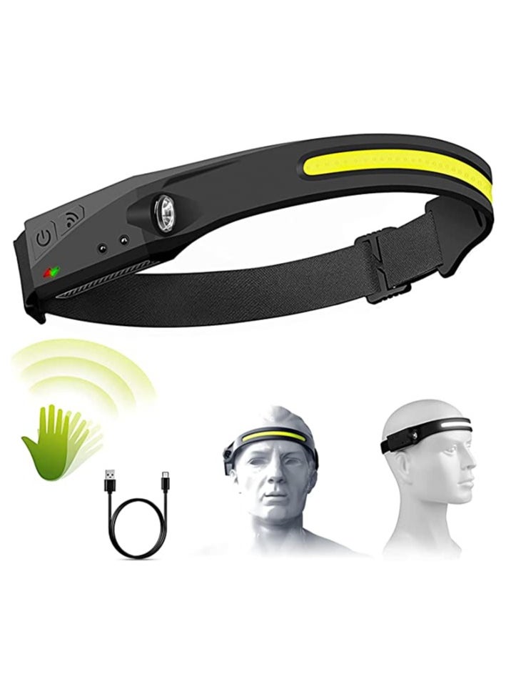 Generic Headlamp Rechargeable Head Torch with Motion Sensor 350 Lumens Waterproof Headlamp for Kids Adults Running Camping  - Image 1