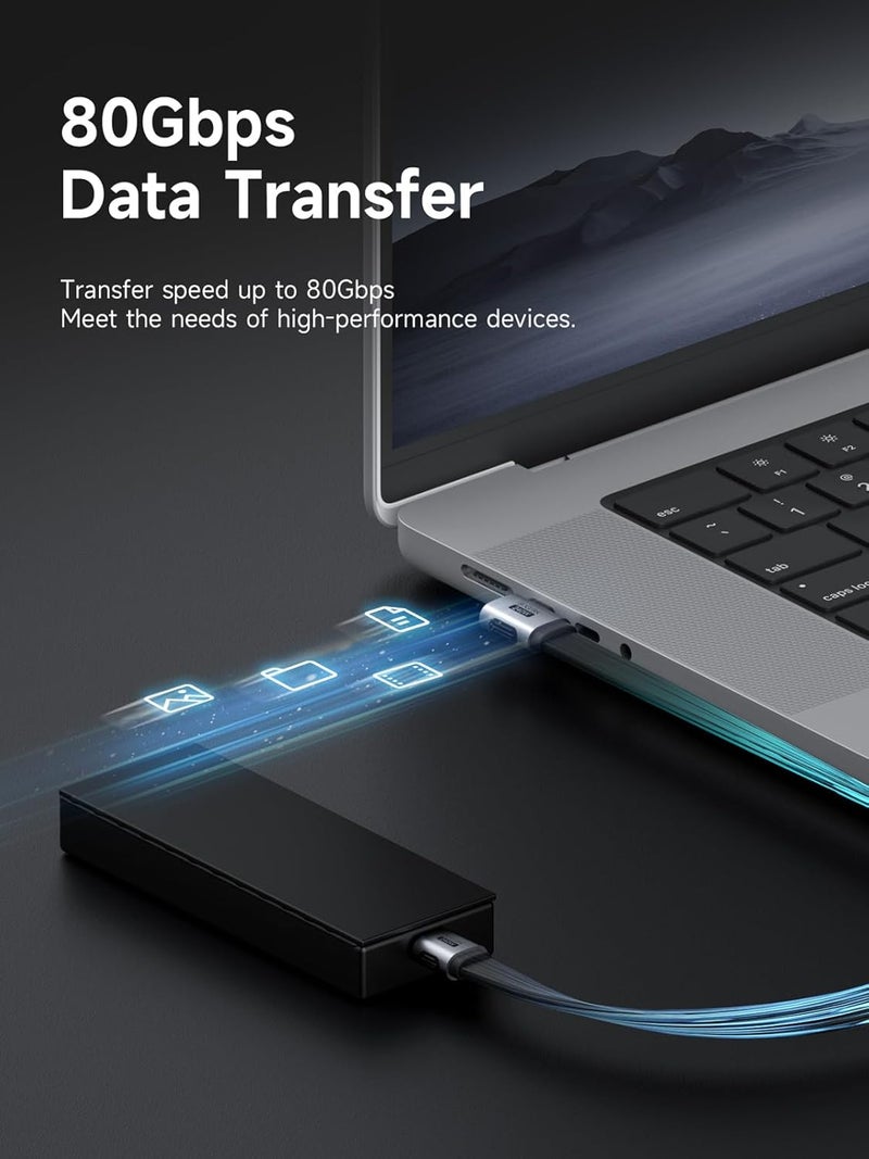 هاجيبس USB4، نقل بيانات بسرعة 80 جيجابت في الثانية، شحن سريع بقدرة 240 واط عبر كابل USB-C، كابل قصير USB 4 V2.0 بدقة 8K@60Hz لأجهزة iPhone 17 16 15 Pro Max وiPad Pro وThunderbolt 5/4 (جانبي بزاوية 90 درجة، 9 سم) - Image 3