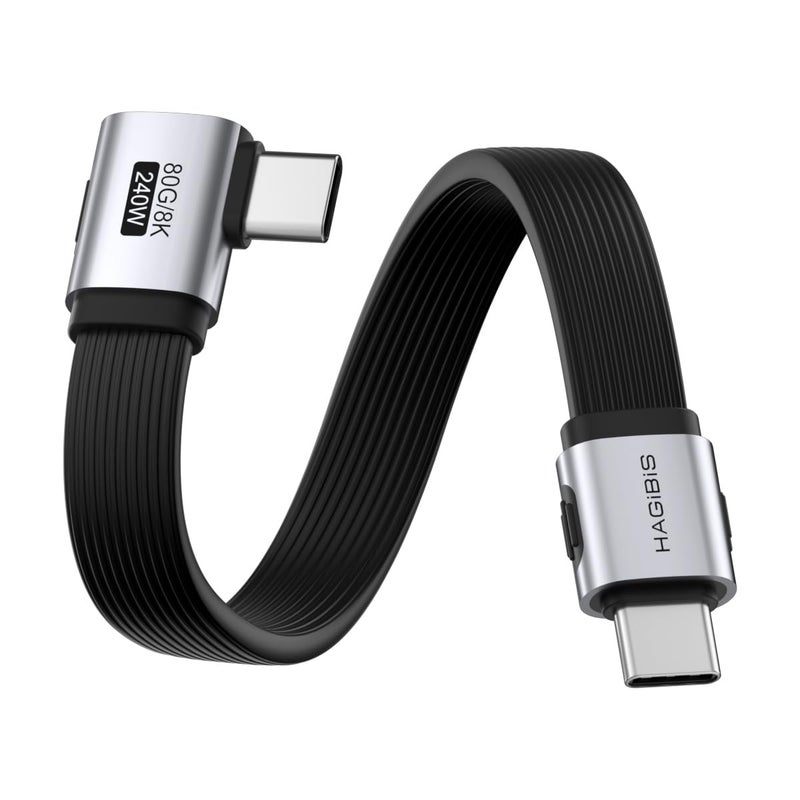 هاجيبس USB4، نقل بيانات بسرعة 80 جيجابت في الثانية، شحن سريع بقدرة 240 واط عبر كابل USB-C، كابل قصير USB 4 V2.0 بدقة 8K@60Hz لأجهزة iPhone 17 16 15 Pro Max وiPad Pro وThunderbolt 5/4 (جانبي بزاوية 90 درجة، 9 سم) - Image 1