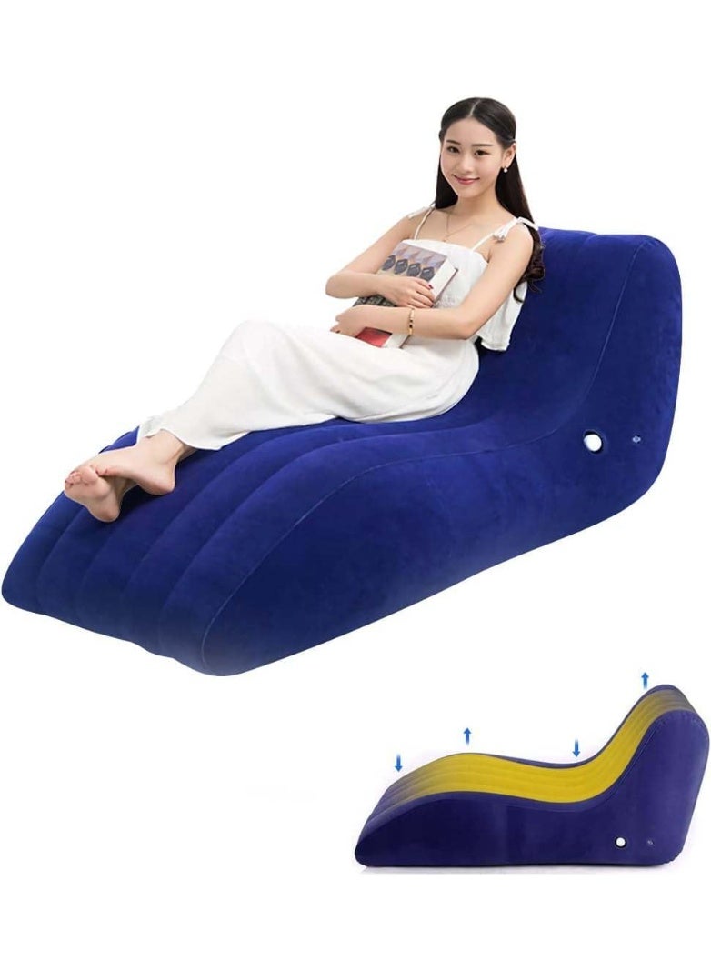 ELTRAZONE Sofa Air Chair Inflatable Flocked Lounge Couch Bed, Portable Bean Bag for Travel, Camping & Hiking, Lightweight Indoor Outdoor Relaxation Chair, Blue - Image 1