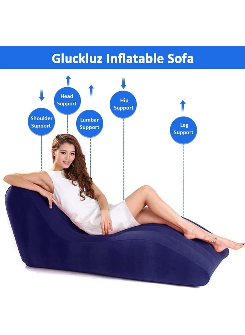 ELTRAZONE Sofa Air Chair Inflatable Flocked Lounge Couch Bed, Portable Bean Bag for Travel, Camping & Hiking, Lightweight Indoor Outdoor Relaxation Chair, Blue - Image 5