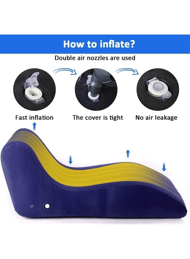 ELTRAZONE Sofa Air Chair Inflatable Flocked Lounge Couch Bed, Portable Bean Bag for Travel, Camping & Hiking, Lightweight Indoor Outdoor Relaxation Chair, Blue - Image 4