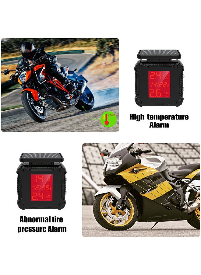 Generic - Tire Pressure Monitoring System Solar Charging Waterproof Motorcycle Tyre Alarm with Large LCD Screen 2 External Sensors - Image 1