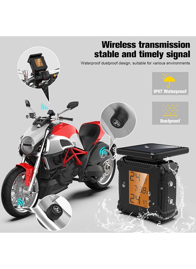 Generic - Tire Pressure Monitoring System Solar Charging Waterproof Motorcycle Tyre Alarm with Large LCD Screen 2 External Sensors - Image 1