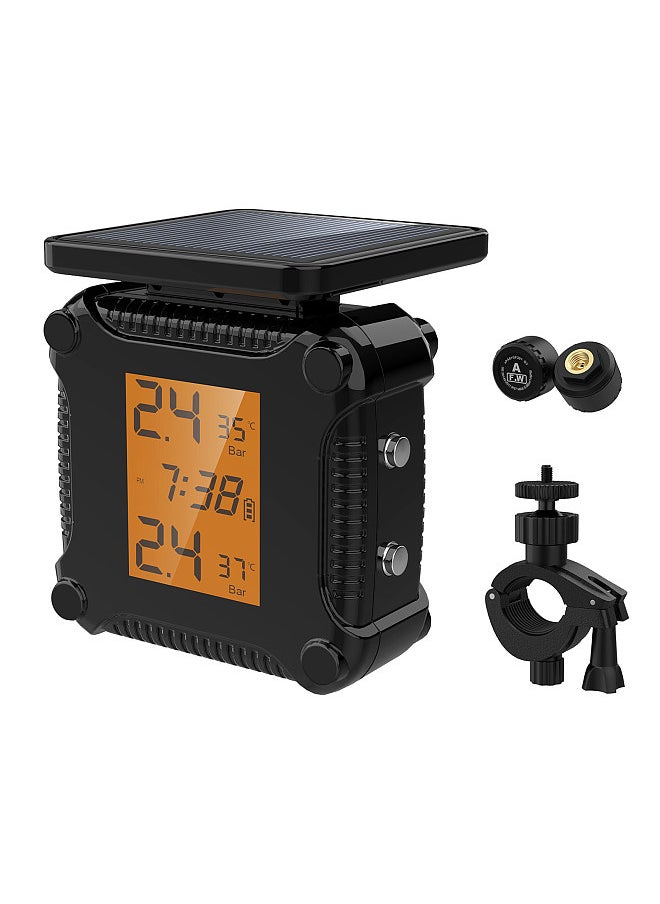 Generic - Tire Pressure Monitoring System Solar Charging Waterproof Motorcycle Tyre Alarm with Large LCD Screen 2 External Sensors - Image 1