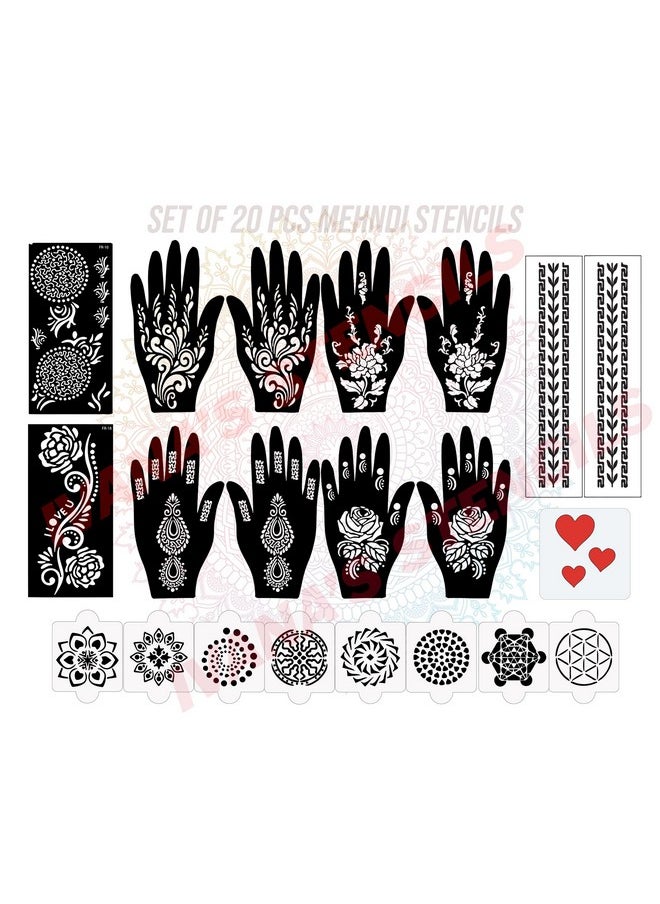 ivana's - Set Of 20 Pcs Combo Pack, Reusable Mehandi Design Sticker Stencils For Both Hand | Mehndi Stencils For Hands Full Set | Quick And Easy To Use, For Girls, Women, Kids & Teen, D-2177 - Image 1