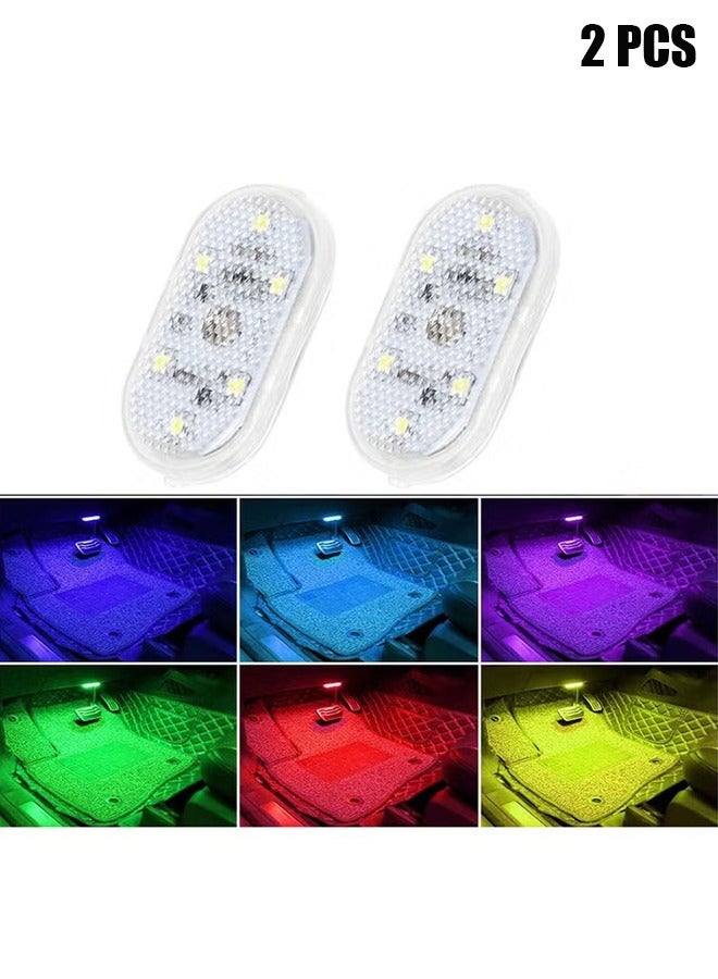 أضواء LED للسيارة الداخلية ، 7 ألوان LED أضواء السيارة الداخلية مع 6 حبات مصباح LED ساطعة ، ضوء قراءة ليلي محمول الغلاف الجوي الداخلي للسيارة USB ضوء إضاءة قابلة لإعادة الشحن 2 قطعة - Image 1