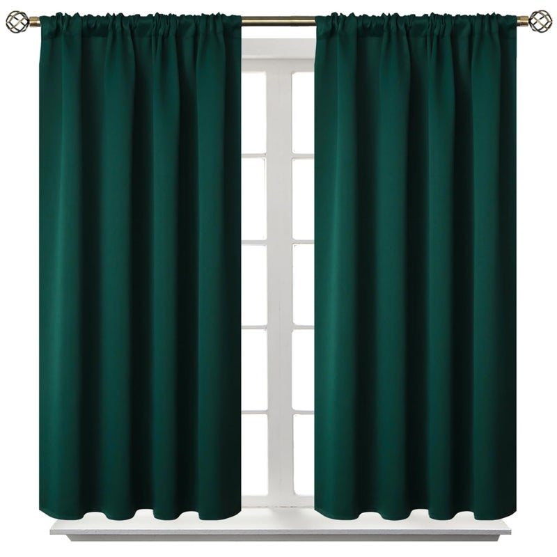 BGment Short Blackout Curtains 40 Inches Length - Rod Pocket Emerald Green Room Darkening Window Drapes for Kitchen Bedroom Bathroom  2 Panels  42 x 40 Inch - Image 1